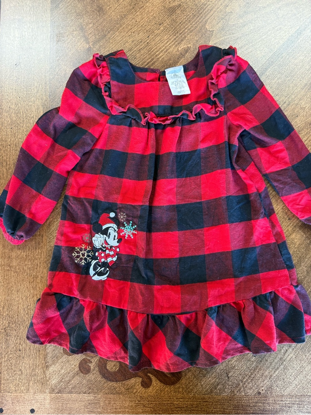 Disney Red and Black Buffalo Plaid Minnie Mouse Ruffle Pajama Top